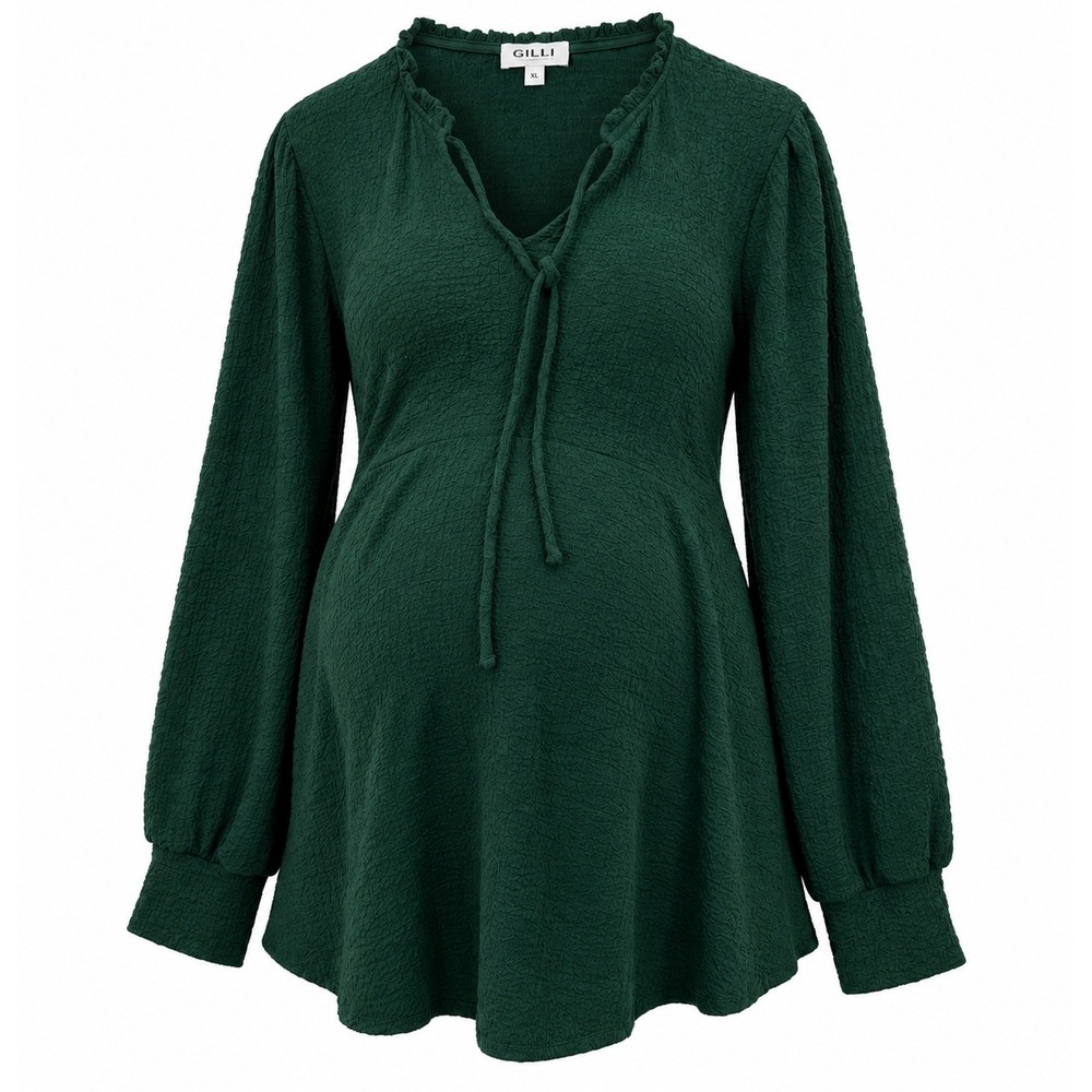 Gilli Linsy Maternity Tie Detail Knit Top Women XL Dark Green NWT‎